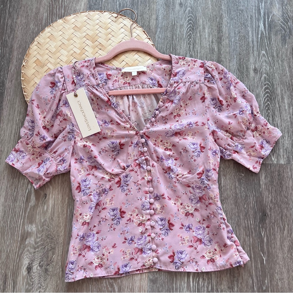 Nwt Loveshackfancy sansom blouse warm taupe sienna 100% silk‎